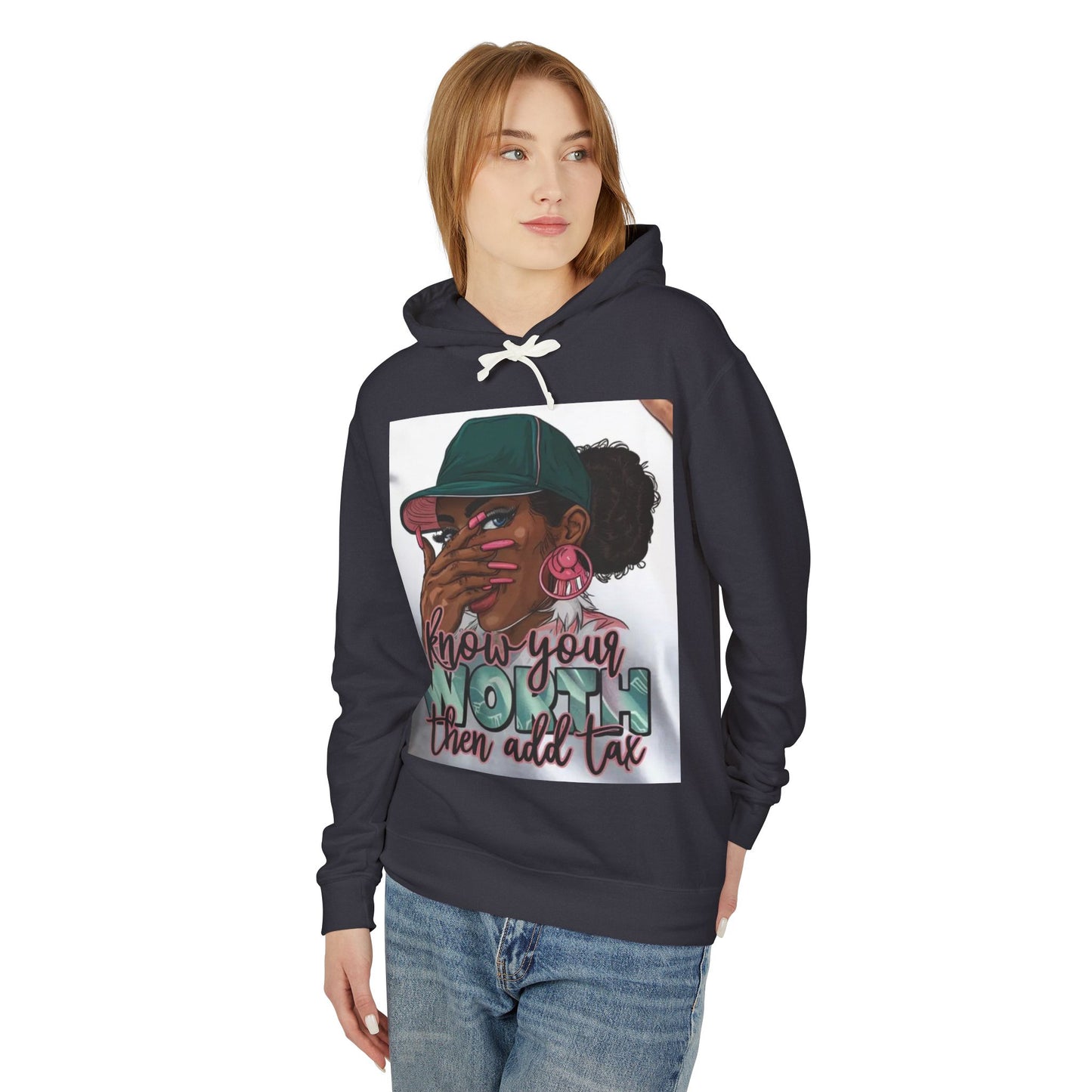 Know Your Worth Hooded Sweatshirt, Unisex Lightweight Hoodie, Casual Streetwear, Empowerment Apparel, Gift for Her, Inspirational Fashion