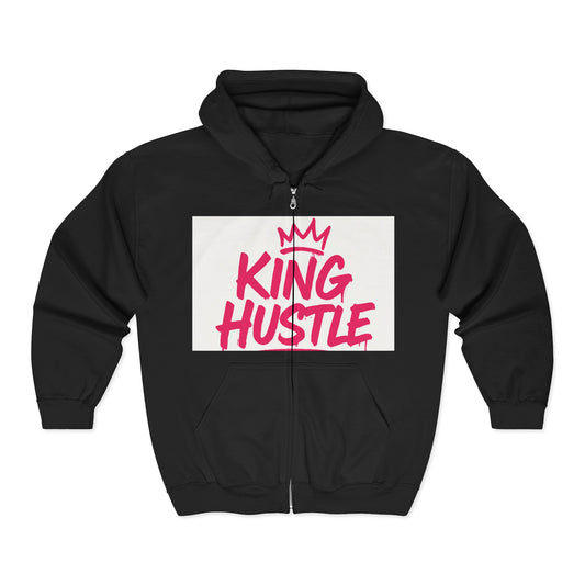 King Hustle Hoodie for Ambitious Individuals, Unisex Zip Sweatshirt, Motivational Gift, Casual Wear, Fitness Apparel, Best for Entrepreneurs