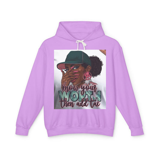 Know Your Worth Hooded Sweatshirt, Unisex Lightweight Hoodie, Casual Streetwear, Empowerment Apparel, Gift for Her, Inspirational Fashion