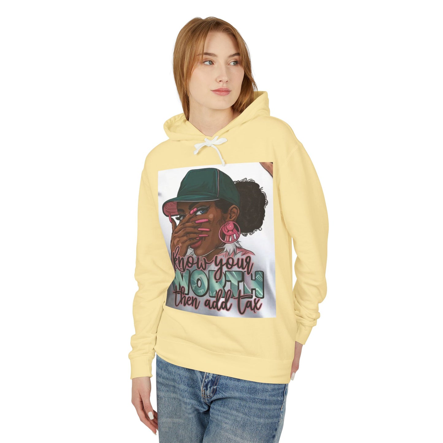 Know Your Worth Hooded Sweatshirt, Unisex Lightweight Hoodie, Casual Streetwear, Empowerment Apparel, Gift for Her, Inspirational Fashion